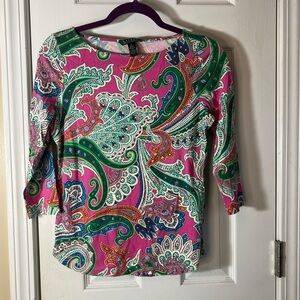 Lauren Ralph Lauren Green Blouse 3/4 Sleeve Graphic